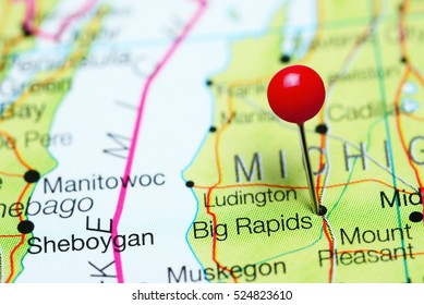 Big Rapids Pinned On A Map Of Michigan, USA
