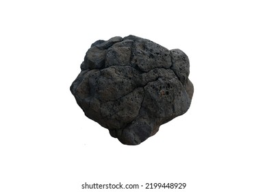 A Big Raw Specimen Of Dark Basalt Rock Isolated On White Background. Extrusive Igneous (volcanic) Rock.