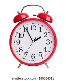 Big Red Alarm Clock On White Background