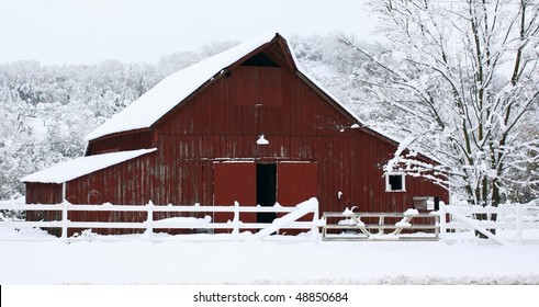 Big Red Barn In The Snow