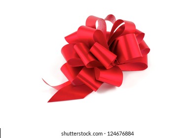 Big Red Glossy Gift Bow Isolated On White Background