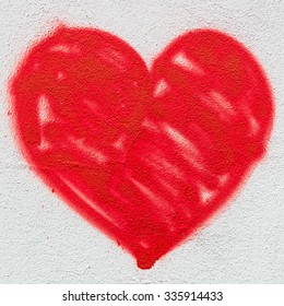 A Big Red Heart, Painted On The Wall With Spray Paint.