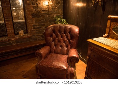 Big Red Leather Chair In Man Cave