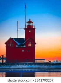 Big Red Lighthouse - Holland Michigan - winter Sunset