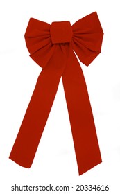 Big Red Velvet Ribbon On White Background