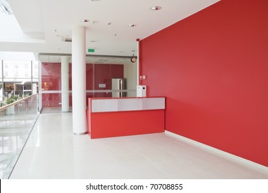 Big Red Wall At Empty  Modern Mass Production Office