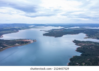 Big river dam above the hydroelectric plant in the city of Furnas in Minas Gerais, Brazil