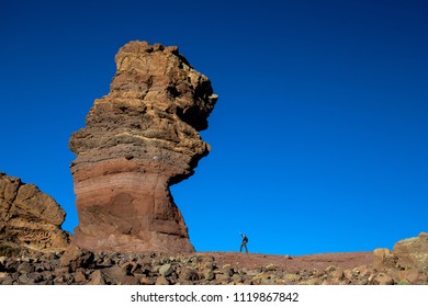 Big Rock Formation Of Los Roques De Garcia Compare With Small Human, Teide National Park, Tenerife, Spain. Winners Concept.