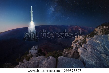 Big rocket lands or take off from Earth surface 