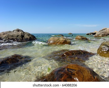 Big Rocks On Long Island Sound Beach