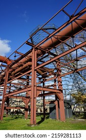 The Big Rusty Metal Structures In An Abandoned Old Industrial Factory