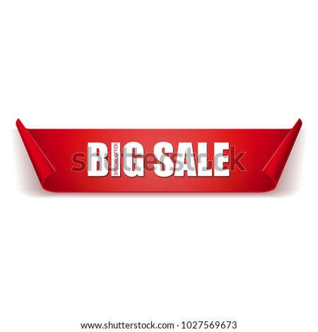 Big sale banner. Red ribbon. On white background.