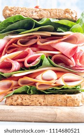 Big Sandwich Stack With Ham, Deli Meat, Cheese And Vegetables