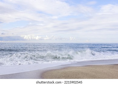 Big Sea Waves Crashing On Sandy Beach, Antalya Coast, Turkey Travel