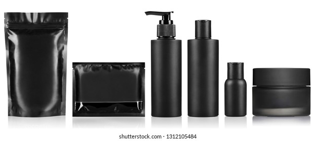 Big Set Of Black Personal Hygiene Products, Isolated On White Background