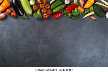 Big Set Of Fresh Vegetables On A Black Background