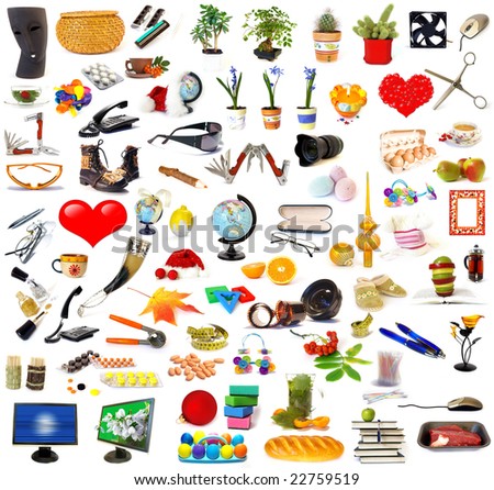 Big set of objects isolated on white