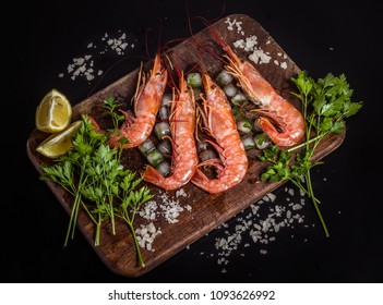 Big Shrimps On Cutting Board