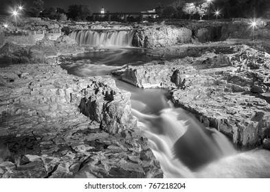 The Big Sioux River And Sioux Falls At Night