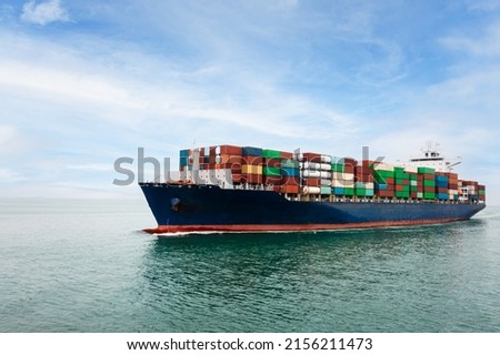 Big size container ship full speed sailing in deep sea for transporting cargo logistic import and export goods internationally around the world, including Asia Pacific and Europe business and industry