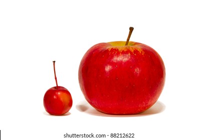 big and small red apples isolated on white