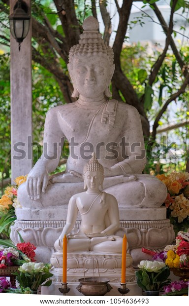 Big Small White Buddha Statue Meditation Stock Photo Edit Now 1054636493