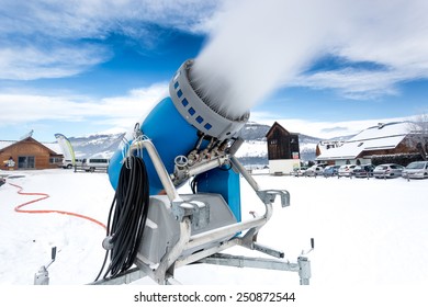 Big Snow Cannon Making Artificial Snow At Cold On Ski Slope