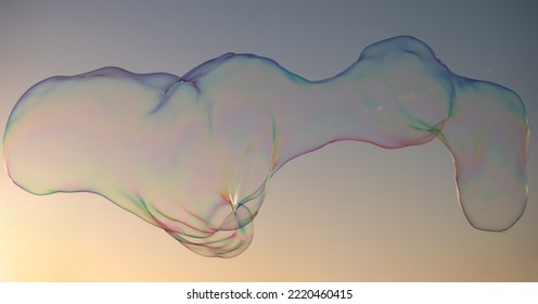 Big Soap Bubbles On Sunset Sky Background.