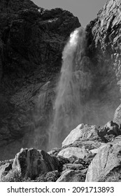Big Sofrudzhinsky waterfall in the Amanauz gorge. Karachay-Cherkessia, Russia