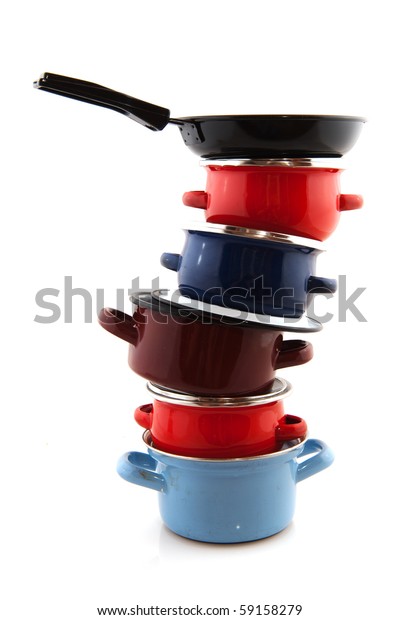 Big Stack Pots Pans Isolated Over Stock Photo (Edit Now) 59158279