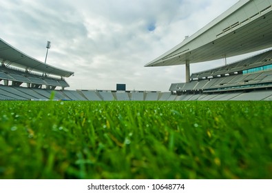 A Big Stadium Shot From Ground Level On The Playing Field