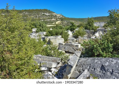 Big Stone Blocks. Abandoned Quarry. Stones In An Abandoned Quarry