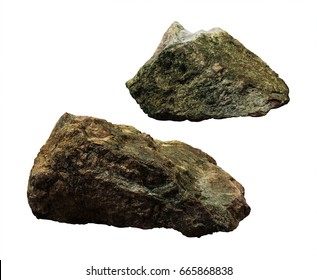 A Big Stone On Isolated White Background. Dirty Rock Or Boulder For Your Design. 