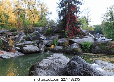 big stones and colorful trees near the river - Shutterstock ID 2274438235