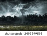 Big stormy and tornado with dark sky, thunderstorm background