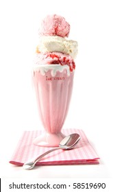 Big Strawberry Sundae With Napkin On White