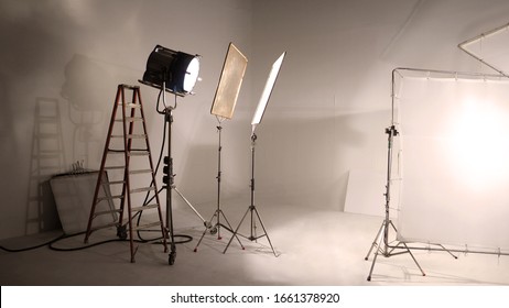 Big studio LED continue lighting for photo and video shooting production on tripod which very strong and powerful by more than 1000 watt and light setup include softbox or transperant paper - Powered by Shutterstock