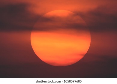 Big sun disk during sunset