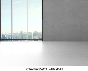 Big Sunlight Office With Window And Gray Wall