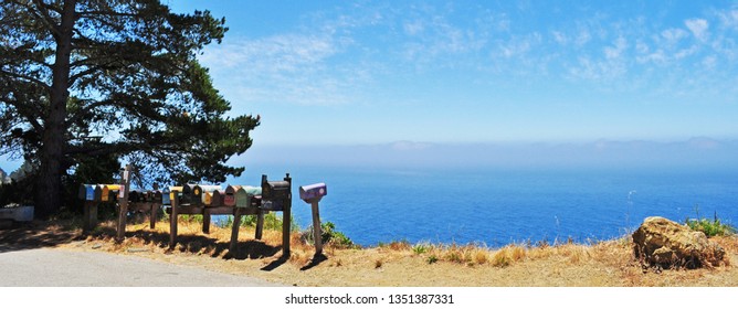 Big Sur, California, Usa, June 12, 2010: Post Office Boxes, Uniquely Addressable Lockable Boxes Widespread In Usa And Located On The Premises Of A Post Office Station, In The Middle Of Nowhere  