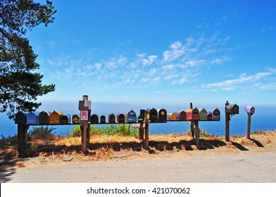 Big Sur, California, Usa, June 12, 2010: Post Office Boxes, Uniquely Addressable Lockable Boxes Widespread In Usa And Located On The Premises Of A Post Office Station, In The Middle Of Nowhere  