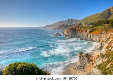 Big Sur is a sparsely populated region of the central California  coast where the Santa Lucia Mountains rise abruptly from the Pacific Ocean.