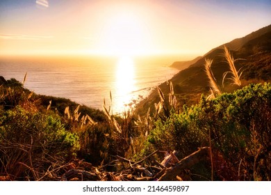 Big Sur, United States - February 18 2020 : The Impressive Californian Coast Line Of The Pacific Ocean At Big Sur During A Road Trip