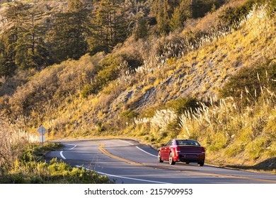 Big Sur, United States - February 18 2020 : The Impressive Californian Coast Line Of The Pacific Ocean At Big Sur During A Road Trip