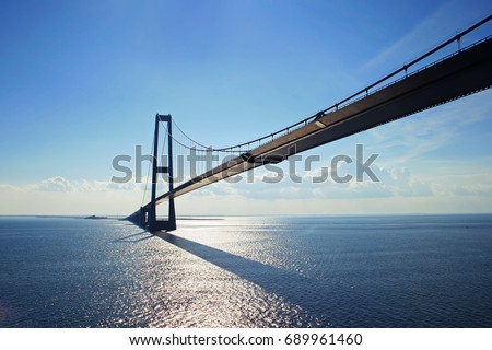 Big suspension bridge between Denmark and Sweden on Baltic sea