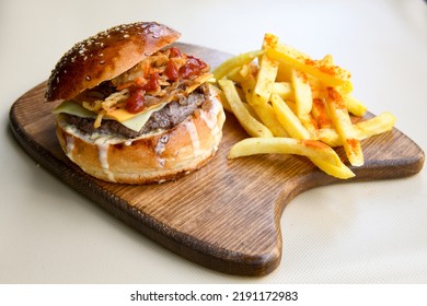 Big Tasty  Burger With Beef Cutlet On A Plate