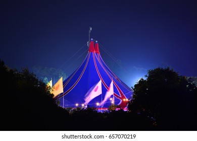 Big Top And Flags At The Isle Of Wight Music Festival In Newport, England.