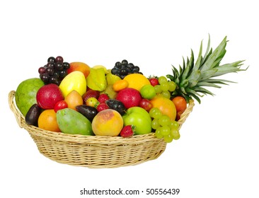 A Big Variety Of Exotic Fruits In A Basket