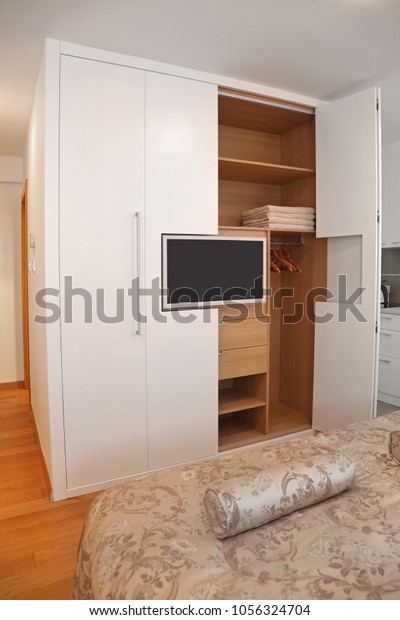 Big Wardrobe Closet Built Lcd Tv Stock Photo Edit Now 1056324704