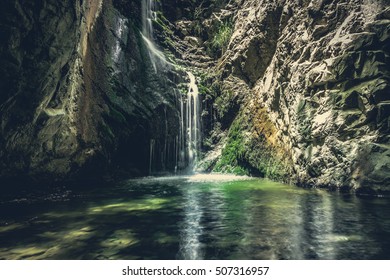 Big Waterfall In Mountains Of Troodos, Cyprus